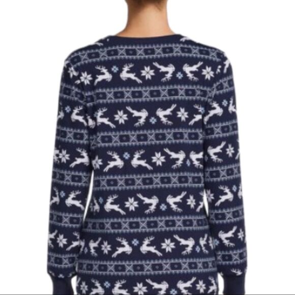 Holiday Time Size 2X (18W-20W) Navy & White Fair Isle Print Long Sleeve Top - Picture 4 of 4